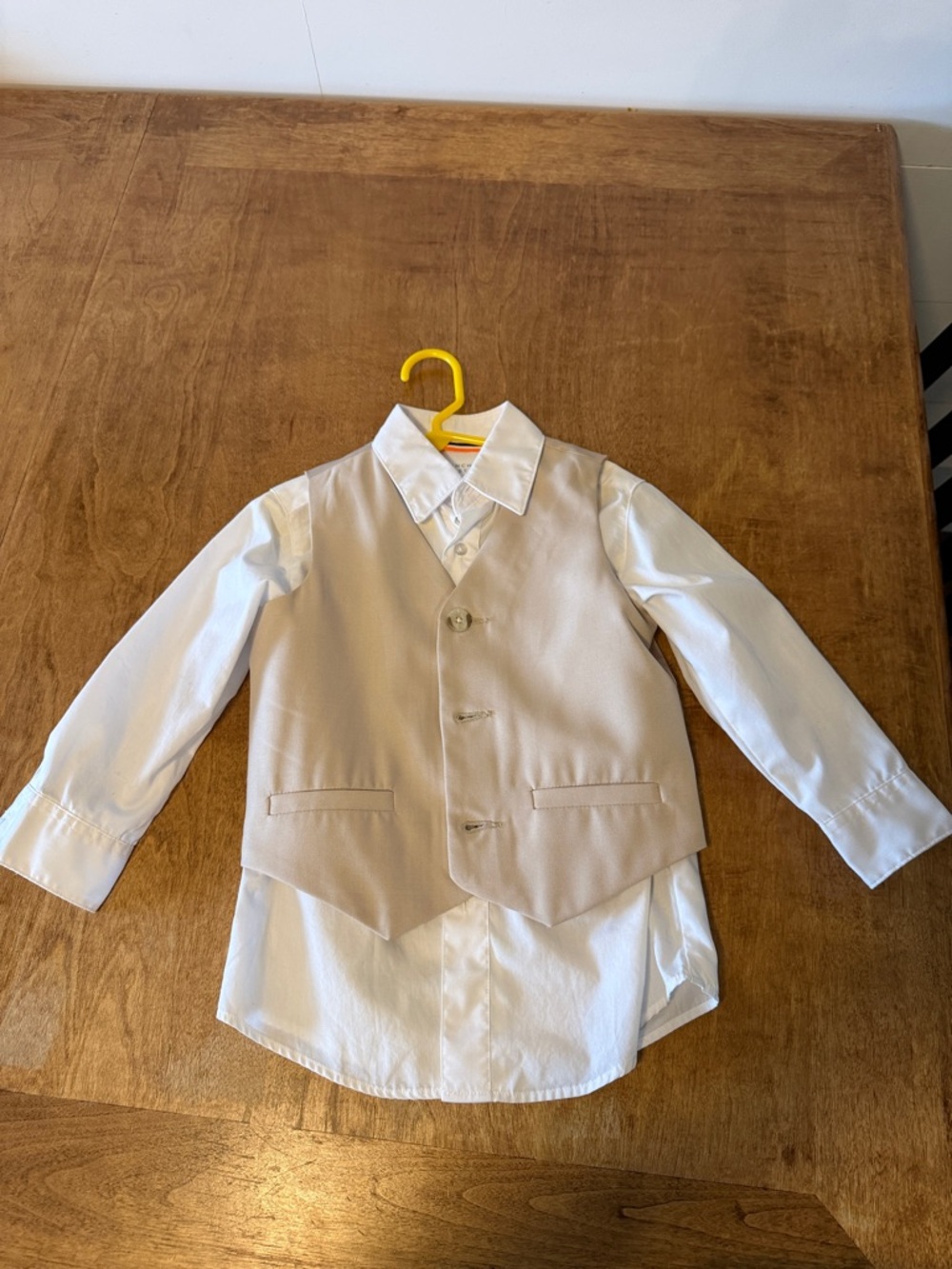 Toddler Boys' Dress Shirt and Vest Set - Light Beige Vest, White Shirt